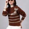Round Neck Flowered Patch Work Striped Design With Premium Acrylic Wool Women Knitted Top & Sweater