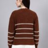 Round Neck Flowered Patch Work Striped Design With Premium Acrylic Wool Women Knitted Top & Sweater