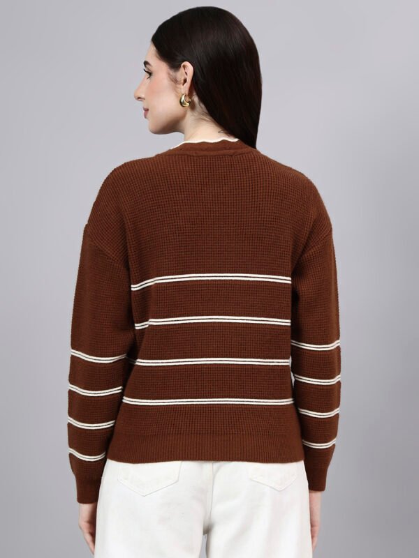 Round Neck Flowered Patch Work Striped Design With Premium Acrylic Wool Women Knitted Top & Sweater