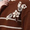 Round Neck Flowered Patch Work Striped Design With Premium Acrylic Wool Women Knitted Top & Sweater