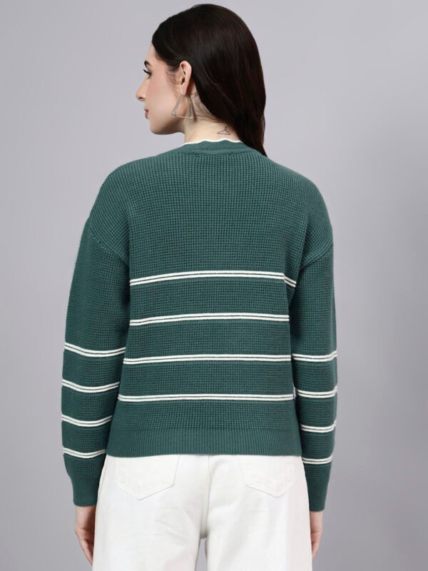 S26_GREEN_01_2 Round Neck Flowered Patch Work Striped Design With Premium Acrylic Wool Women Knitted Top & Sweater