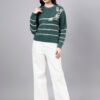 S26_GREEN_01_6 Round Neck Flowered Patch Work Striped Design With Premium Acrylic Wool Women Knitted Top & Sweater