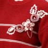 S26_MAROON_01_5 Round Neck Flowered Patch Work Striped Design With Premium Acrylic Wool Women Knitted Top & Sweater