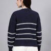 S26_NAVY_01_2 Round Neck Flowered Patch Work Striped Design With Premium Acrylic Wool Women Knitted Top & Sweater