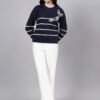 S26_NAVY_01_6 Round Neck Flowered Patch Work Striped Design With Premium Acrylic Wool Women Knitted Top & Sweater