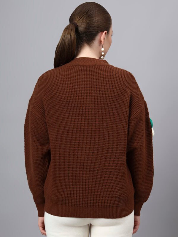 Round Neck Flowered Patch Work Design With Premium Acrylic Wool Women Knitted Top & Sweater