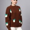Round Neck Flowered Patch Work Design With Premium Acrylic Wool Women Knitted Top & Sweater