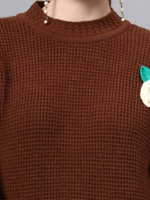 Round Neck Flowered Patch Work Design With Premium Acrylic Wool Women Knitted Top & Sweater