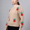 S27_CAMEL_01_3 Round Neck Flowered Patch Work Design With Premium Acrylic Wool Women Knitted Top & Sweater
