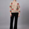 S27_CAMEL_01_6 Round Neck Flowered Patch Work Design With Premium Acrylic Wool Women Knitted Top & Sweater