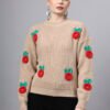 S27_CAMEL_01_7 Round Neck Flowered Patch Work Design With Premium Acrylic Wool Women Knitted Top & Sweater