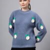 Round Neck Flowered Patch Work Design With Premium Acrylic Wool Women Knitted Top & Sweater