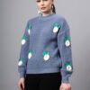 Round Neck Flowered Patch Work Design With Premium Acrylic Wool Women Knitted Top & Sweater