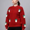 Round Neck Flowered Patch Work Design With Premium Acrylic Wool Women Knitted Top & Sweater