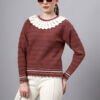 S28_BROWN_01_7 Shawl Collar Self Design Design With Premium Acrylic Wool Women Knitted Top & Sweater
