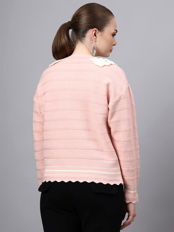 Shawl Collar Self Design Design With Premium Acrylic Wool Women Knitted Top & Sweater