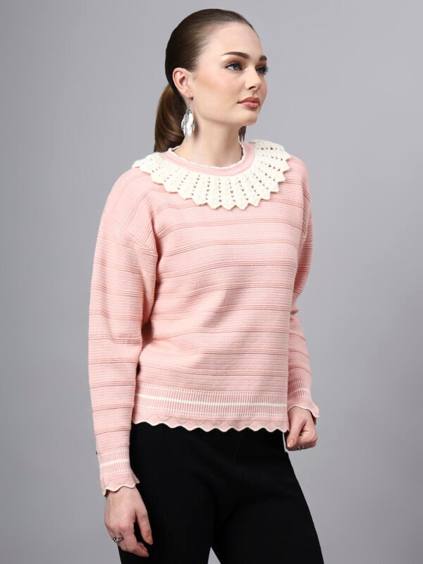 Shawl Collar Self Design Design With Premium Acrylic Wool Women Knitted Top & Sweater