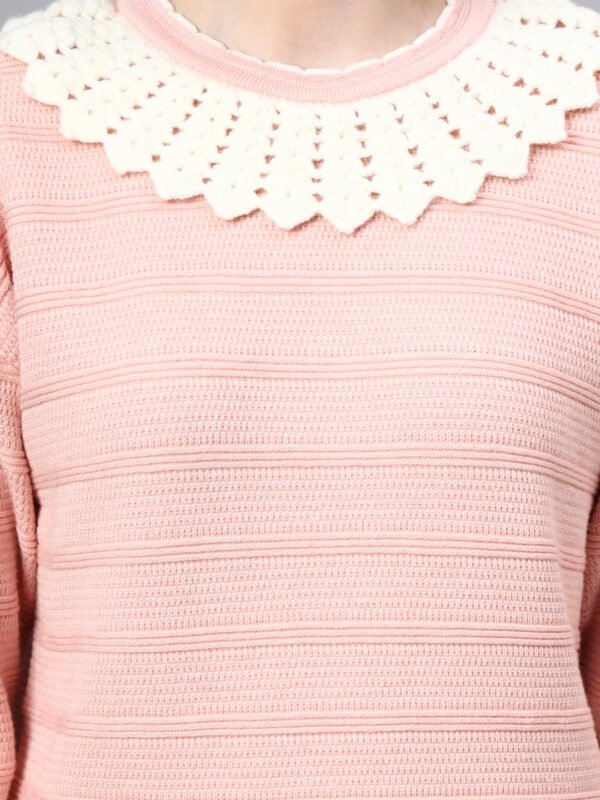 Shawl Collar Self Design Design With Premium Acrylic Wool Women Knitted Top & Sweater