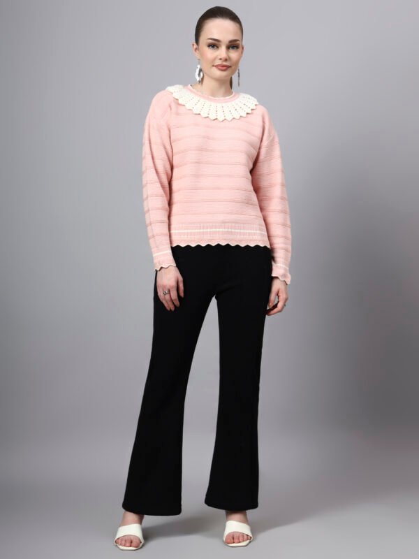 Shawl Collar Self Design Design With Premium Acrylic Wool Women Knitted Top & Sweater