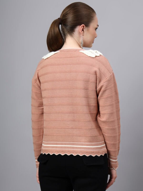 Shawl Collar Self Design Design With Premium Acrylic Wool Women Knitted Top & Sweater