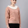 Shawl Collar Self Design Design With Premium Acrylic Wool Women Knitted Top & Sweater