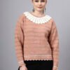 Shawl Collar Self Design Design With Premium Acrylic Wool Women Knitted Top & Sweater
