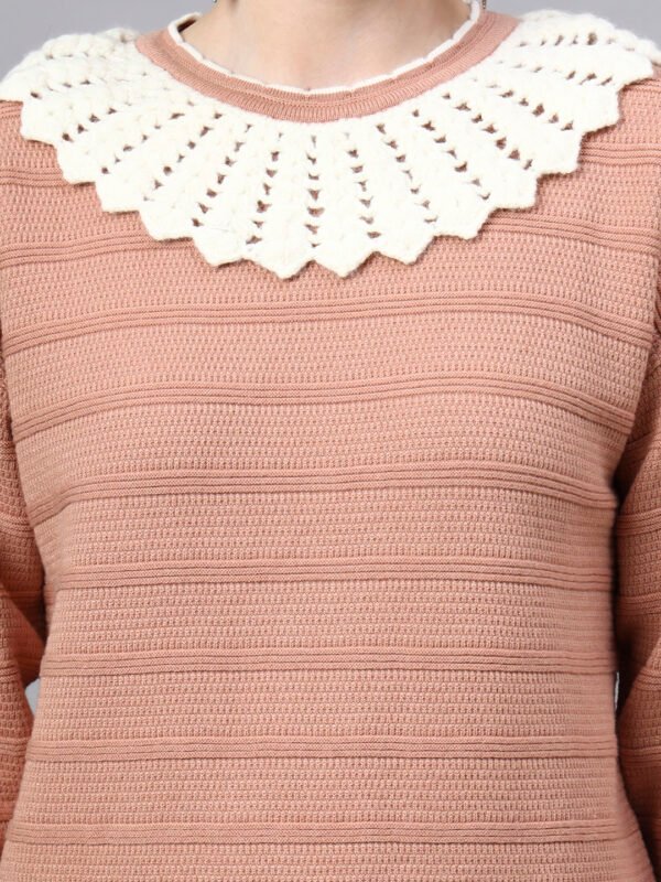 Shawl Collar Self Design Design With Premium Acrylic Wool Women Knitted Top & Sweater