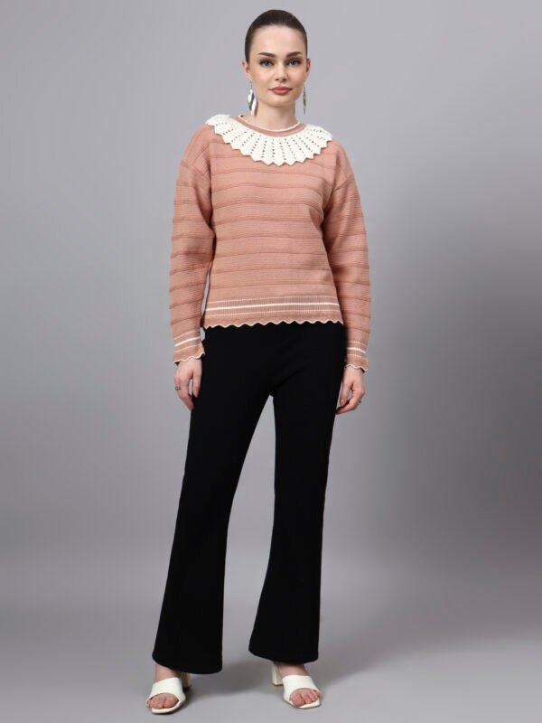 Shawl Collar Self Design Design With Premium Acrylic Wool Women Knitted Top & Sweater