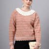 Shawl Collar Self Design Design With Premium Acrylic Wool Women Knitted Top & Sweater