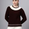 S28_WINE_01_1 Shawl Collar Self Design Design With Premium Acrylic Wool Women Knitted Top & Sweater