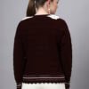S28_WINE_01_2 Shawl Collar Self Design Design With Premium Acrylic Wool Women Knitted Top & Sweater