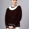 S28_WINE_01_3 Shawl Collar Self Design Design With Premium Acrylic Wool Women Knitted Top & Sweater
