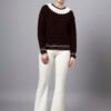 S28_WINE_01_6 Shawl Collar Self Design Design With Premium Acrylic Wool Women Knitted Top & Sweater