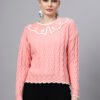 MODKLINE Women’s Baby Pink Winter Sweater – Floral Collar & Textured Knit