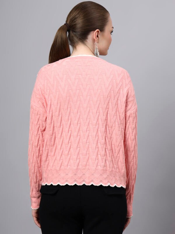 MODKLINE Women’s Baby Pink Winter Sweater – Floral Collar & Textured Knit