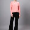 MODKLINE Women’s Baby Pink Winter Sweater – Floral Collar & Textured Knit