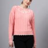 MODKLINE Women’s Baby Pink Winter Sweater – Floral Collar & Textured Knit