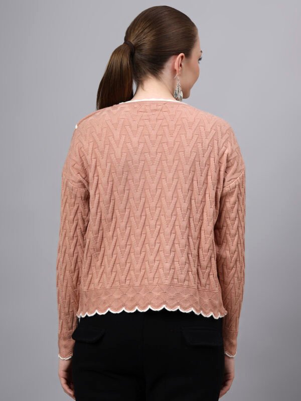 MODKLINE Women’s Peach Winter Sweater – Floral Collar & Textured Knit