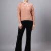 MODKLINE Women’s Peach Winter Sweater – Floral Collar & Textured Knit