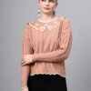 MODKLINE Women’s Peach Winter Sweater – Floral Collar & Textured Knit