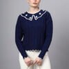 S29_ROYALBLUE_01_1 MODKLINE Women’s Royal Blue Winter Sweater – Floral Collar & Textured Knit
