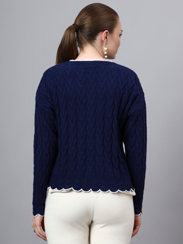 S29_ROYALBLUE_01_2 MODKLINE Women’s Royal Blue Winter Sweater – Floral Collar & Textured Knit