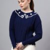 S29_ROYALBLUE_01_3 MODKLINE Women’s Royal Blue Winter Sweater – Floral Collar & Textured Knit