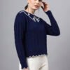 S29_ROYALBLUE_01_4 MODKLINE Women’s Royal Blue Winter Sweater – Floral Collar & Textured Knit
