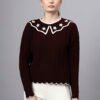 S29_WINE_01_1 MODKLINE Women’s Wine Winter Sweater – Floral Collar & Textured Knit