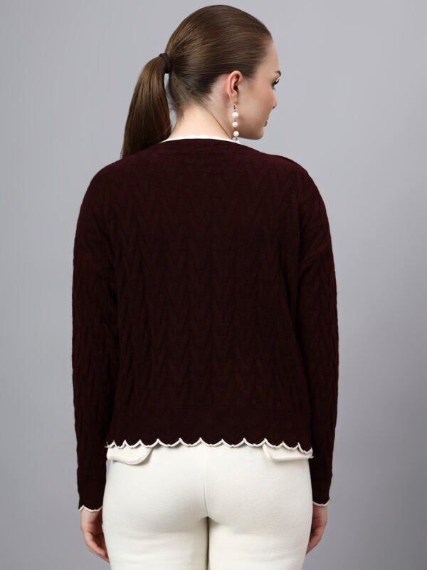 S29_WINE_01_2 MODKLINE Women’s Wine Winter Sweater – Floral Collar & Textured Knit