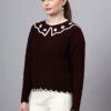 S29_WINE_01_3 MODKLINE Women’s Wine Winter Sweater – Floral Collar & Textured Knit