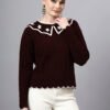 S29_WINE_01_4 MODKLINE Women’s Wine Winter Sweater – Floral Collar & Textured Knit