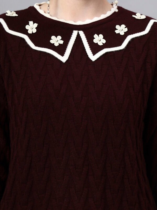 S29_WINE_01_5 MODKLINE Women’s Wine Winter Sweater – Floral Collar & Textured Knit