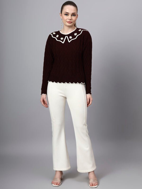 S29_WINE_01_6 MODKLINE Women’s Wine Winter Sweater – Floral Collar & Textured Knit